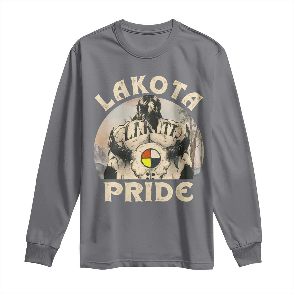 Native American Long Sleeve Shirt Lakota Pride Medicine Wheel Cow Skull - Wonder Print Shop
