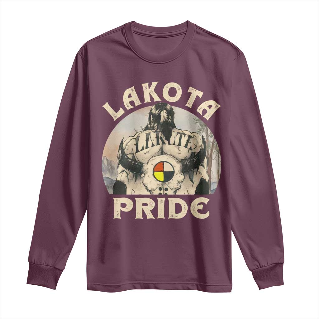 Native American Long Sleeve Shirt Lakota Pride Medicine Wheel Cow Skull - Wonder Print Shop