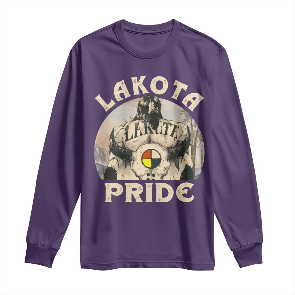 Native American Long Sleeve Shirt Lakota Pride Medicine Wheel Cow Skull - Wonder Print Shop