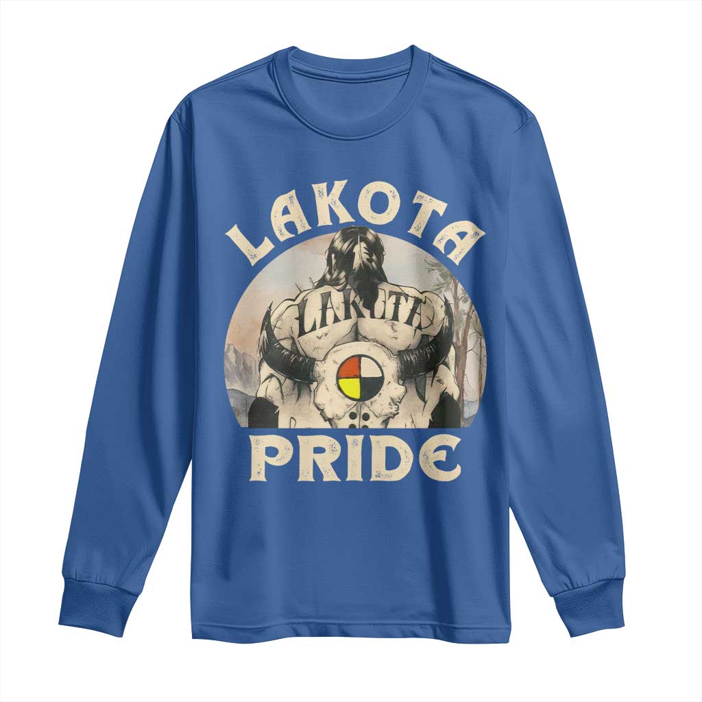 Native American Long Sleeve Shirt Lakota Pride Medicine Wheel Cow Skull - Wonder Print Shop