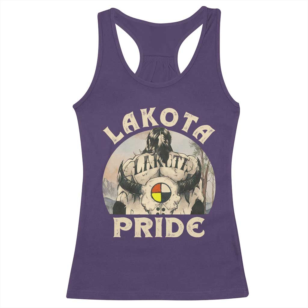 Native American Racerback Tank Top Lakota Pride Medicine Wheel Cow Skull - Wonder Print Shop