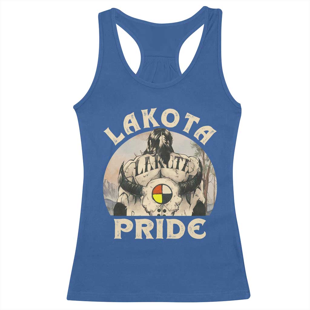 Native American Racerback Tank Top Lakota Pride Medicine Wheel Cow Skull - Wonder Print Shop