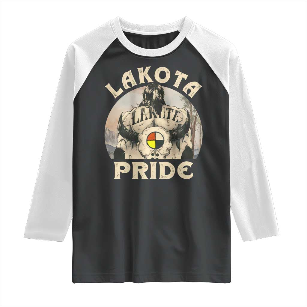 Native American Raglan Shirt Lakota Pride Medicine Wheel Cow Skull - Wonder Print Shop
