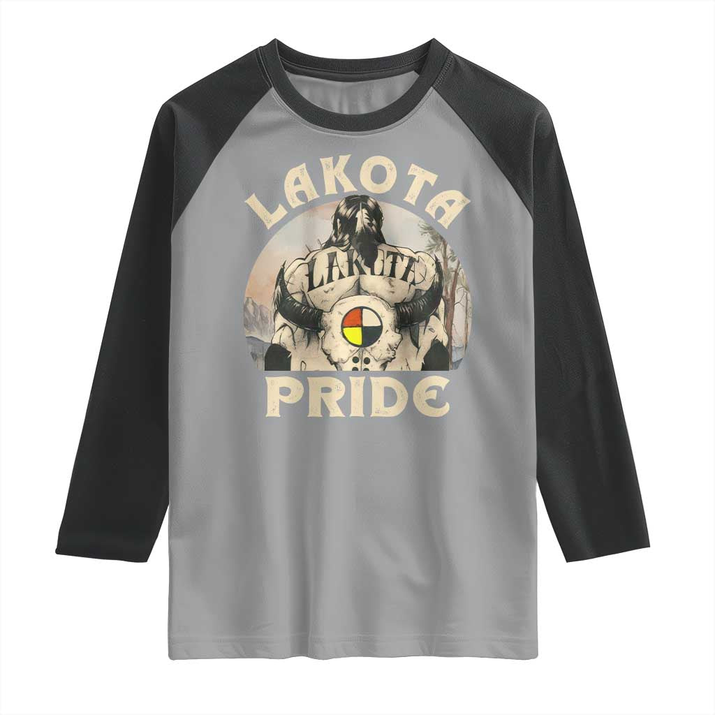 Native American Raglan Shirt Lakota Pride Medicine Wheel Cow Skull - Wonder Print Shop