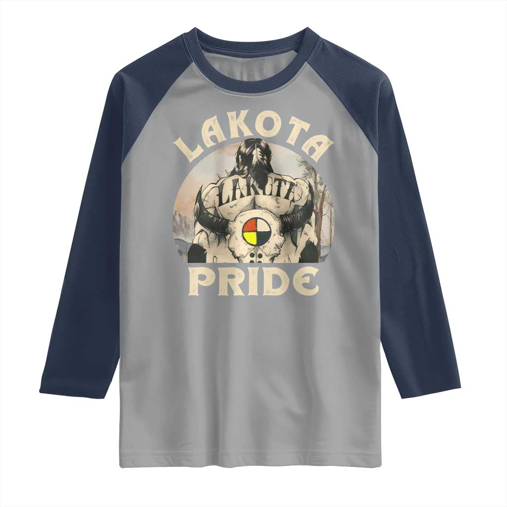 Native American Raglan Shirt Lakota Pride Medicine Wheel Cow Skull - Wonder Print Shop