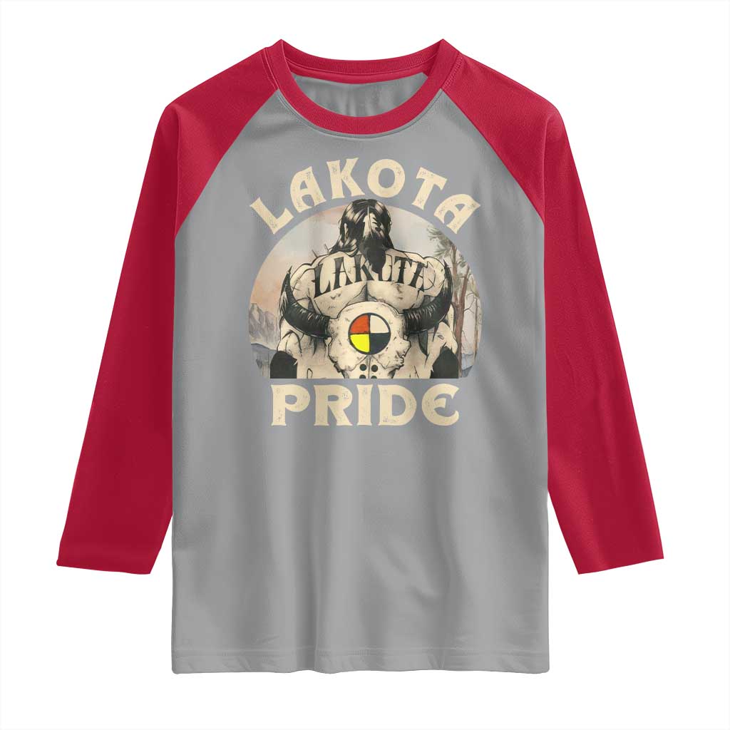 Native American Raglan Shirt Lakota Pride Medicine Wheel Cow Skull - Wonder Print Shop