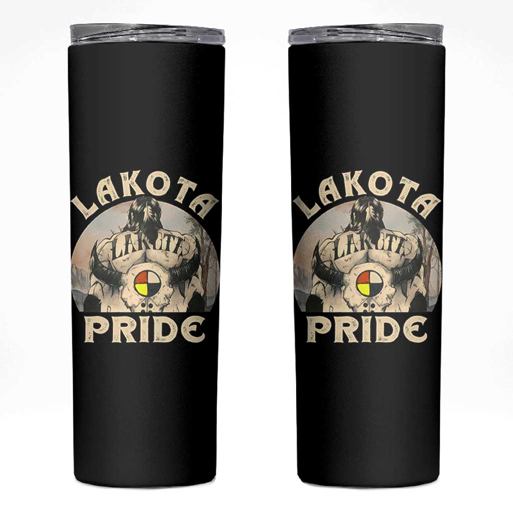 Native American Skinny Tumbler Lakota Pride Medicine Wheel Cow Skull - Wonder Print Shop
