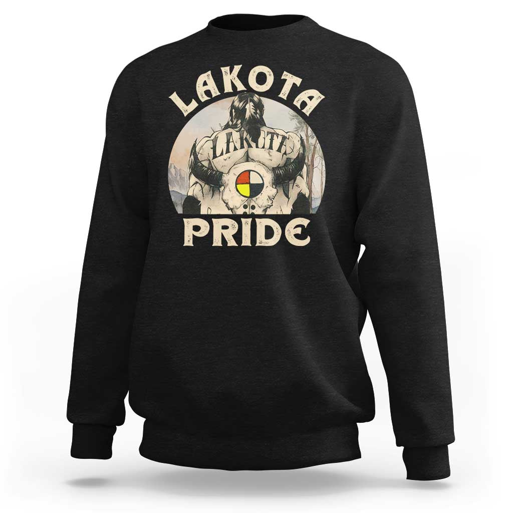 Native American Sweatshirt Lakota Pride Medicine Wheel Cow Skull - Wonder Print Shop