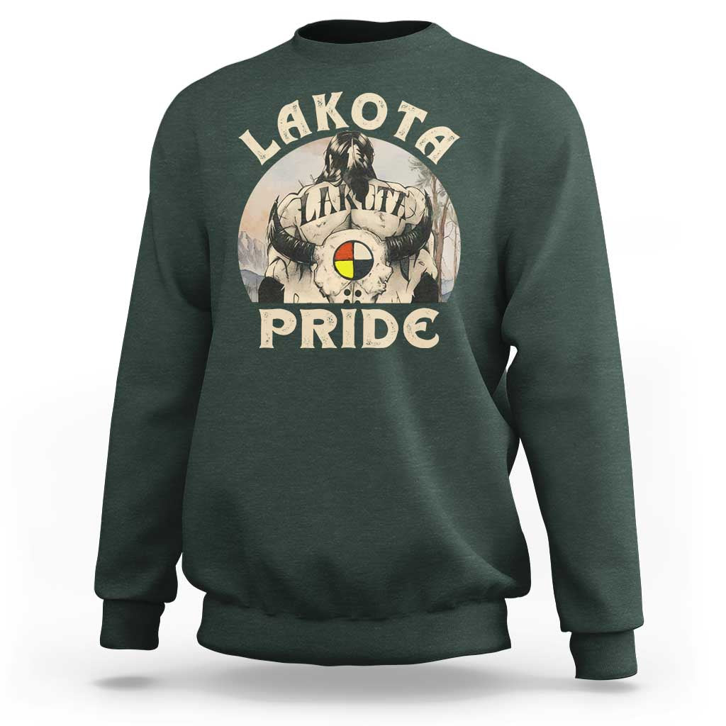 Native American Sweatshirt Lakota Pride Medicine Wheel Cow Skull - Wonder Print Shop