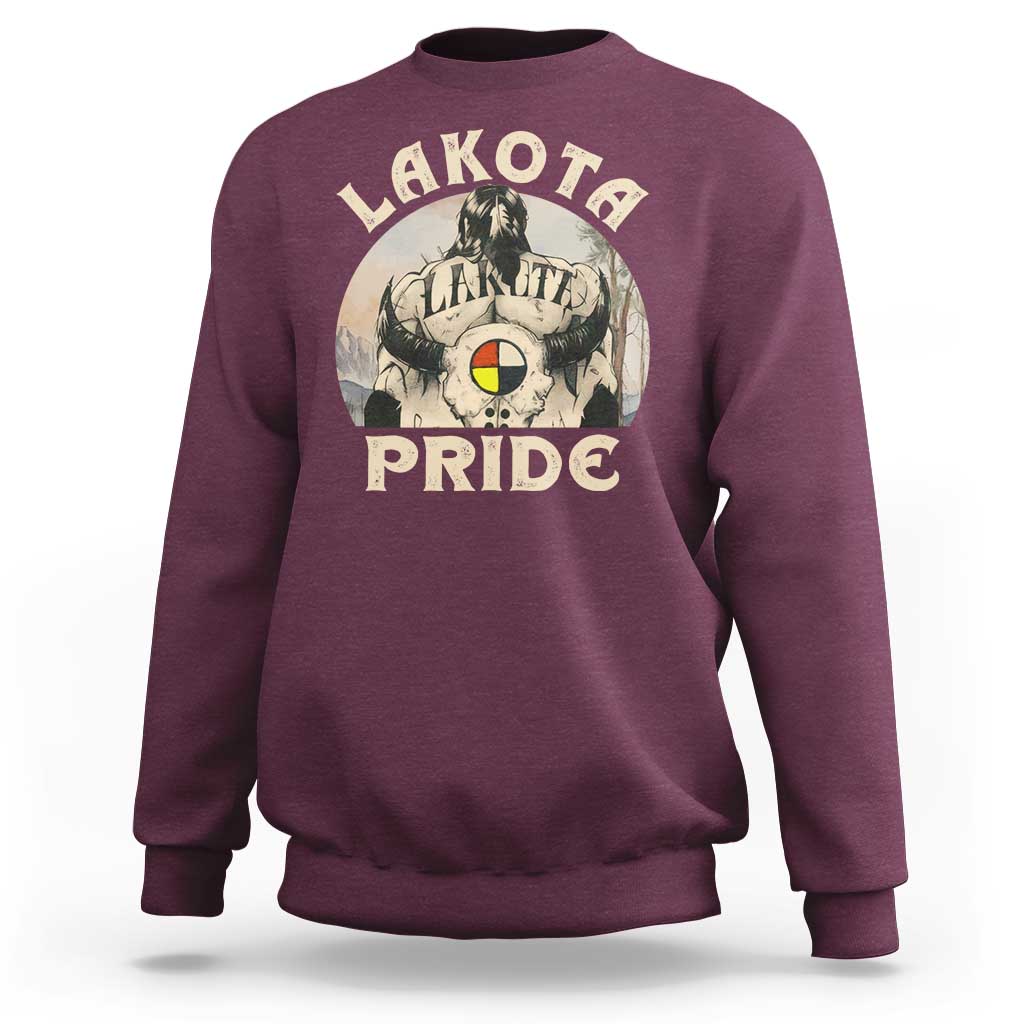 Native American Sweatshirt Lakota Pride Medicine Wheel Cow Skull - Wonder Print Shop
