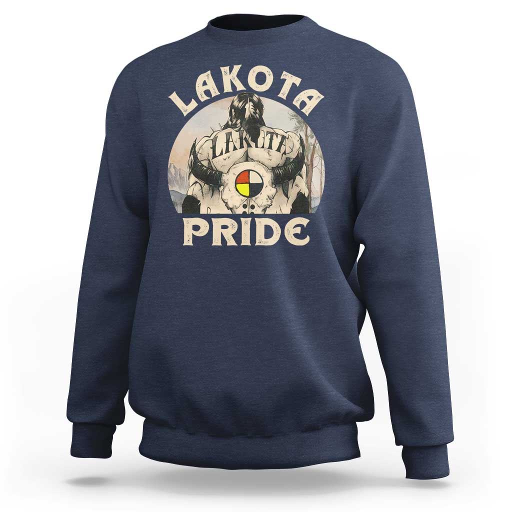 Native American Sweatshirt Lakota Pride Medicine Wheel Cow Skull - Wonder Print Shop