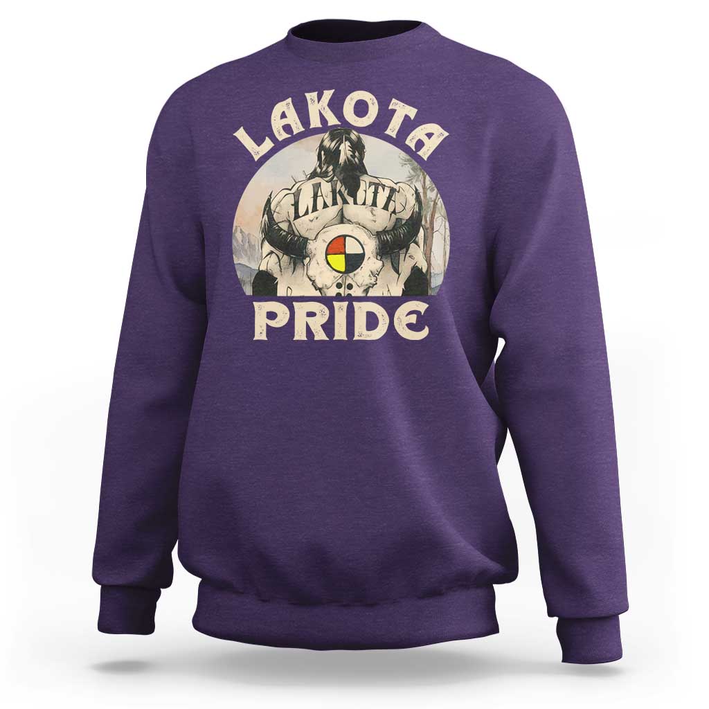 Native American Sweatshirt Lakota Pride Medicine Wheel Cow Skull - Wonder Print Shop