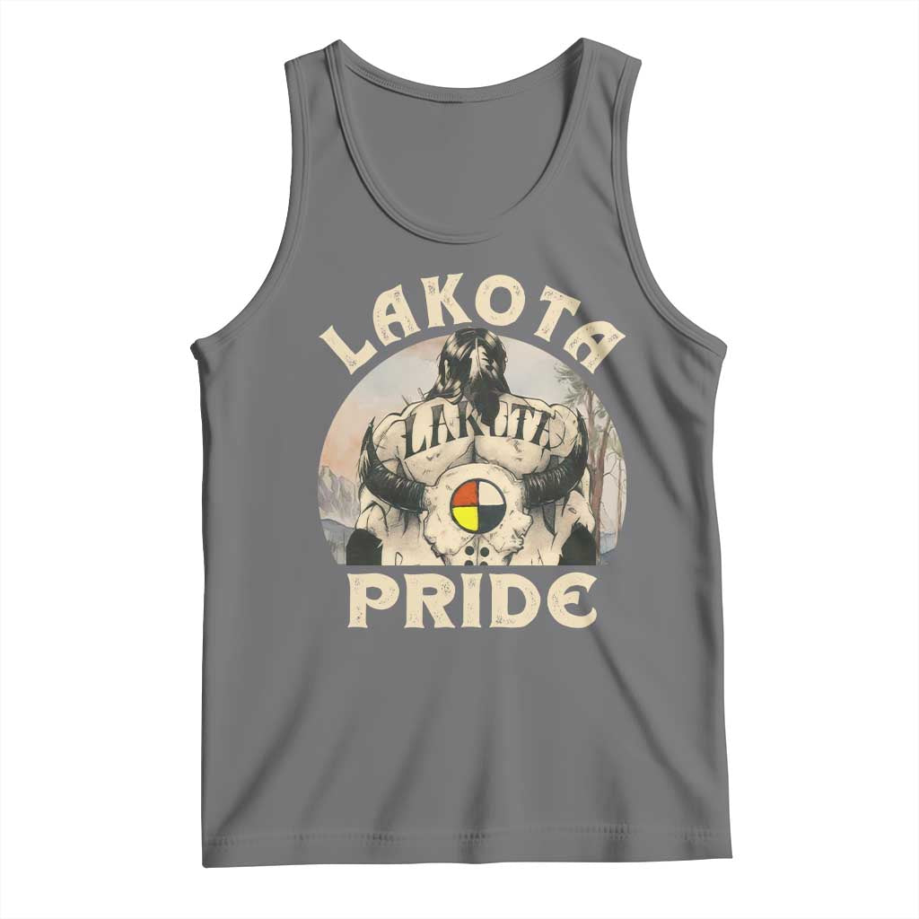 Native American Tank Top Lakota Pride Medicine Wheel Cow Skull - Wonder Print Shop