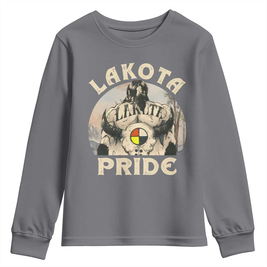 Native American Youth Sweatshirt Lakota Pride Medicine Wheel Cow Skull - Wonder Print Shop