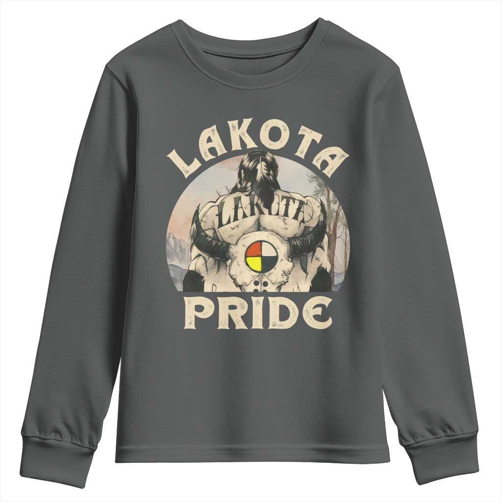 Native American Youth Sweatshirt Lakota Pride Medicine Wheel Cow Skull - Wonder Print Shop