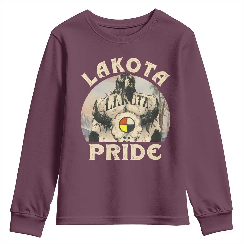 Native American Youth Sweatshirt Lakota Pride Medicine Wheel Cow Skull - Wonder Print Shop