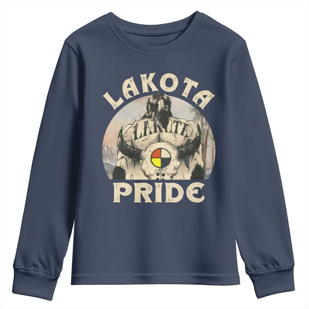 Native American Youth Sweatshirt Lakota Pride Medicine Wheel Cow Skull - Wonder Print Shop