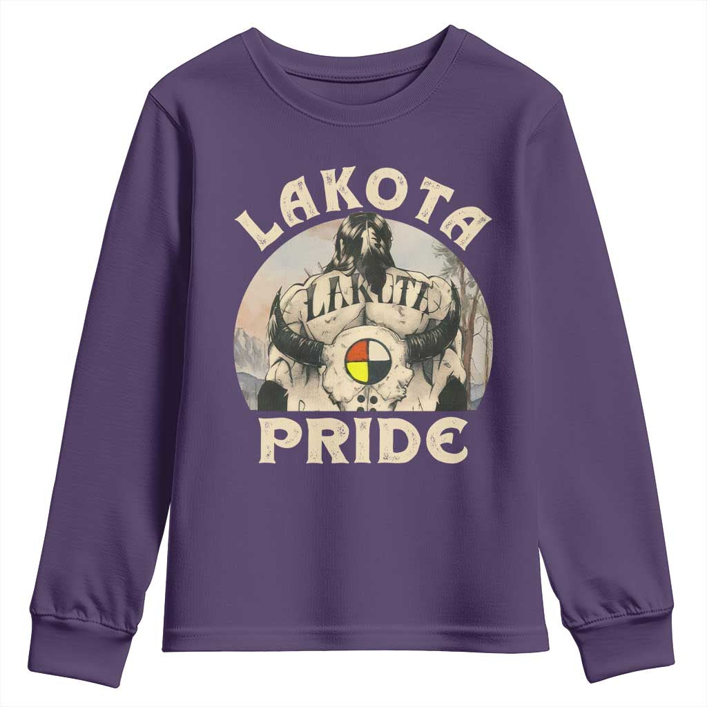 Native American Youth Sweatshirt Lakota Pride Medicine Wheel Cow Skull - Wonder Print Shop