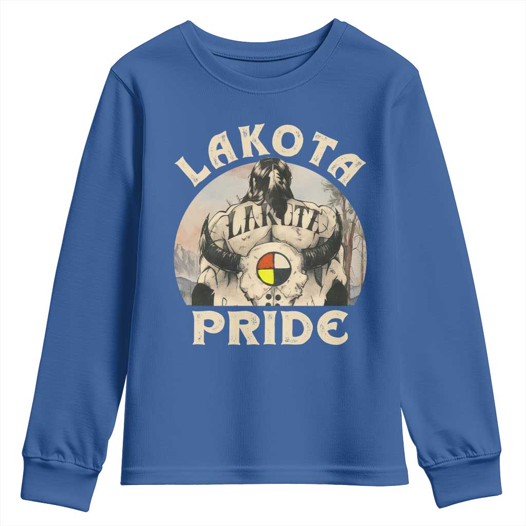 Native American Youth Sweatshirt Lakota Pride Medicine Wheel Cow Skull - Wonder Print Shop
