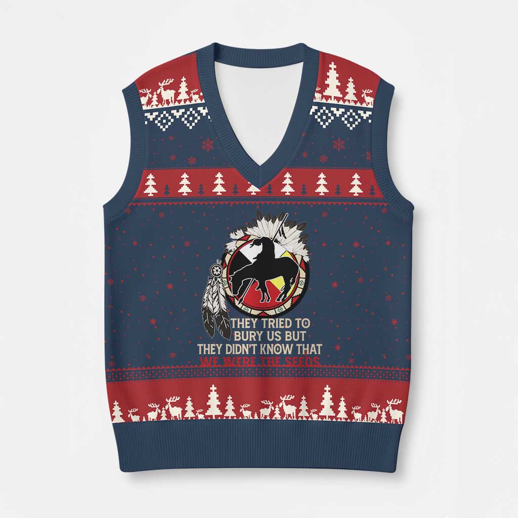 Native American V-Neck Knit Sweater Vest They Tried To Bury Us But They Didn't Know That Medicine Wheel - Wonder Print Shop