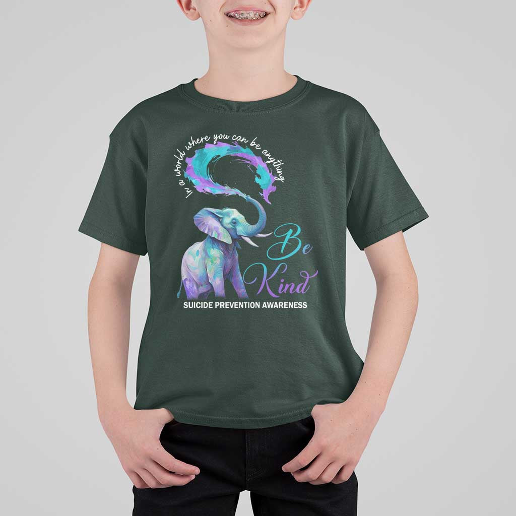 Suicide Prevention Awareness T Shirt For Kid In A World Where You Can Be Anything Be Kind Elephant - Wonder Print Shop