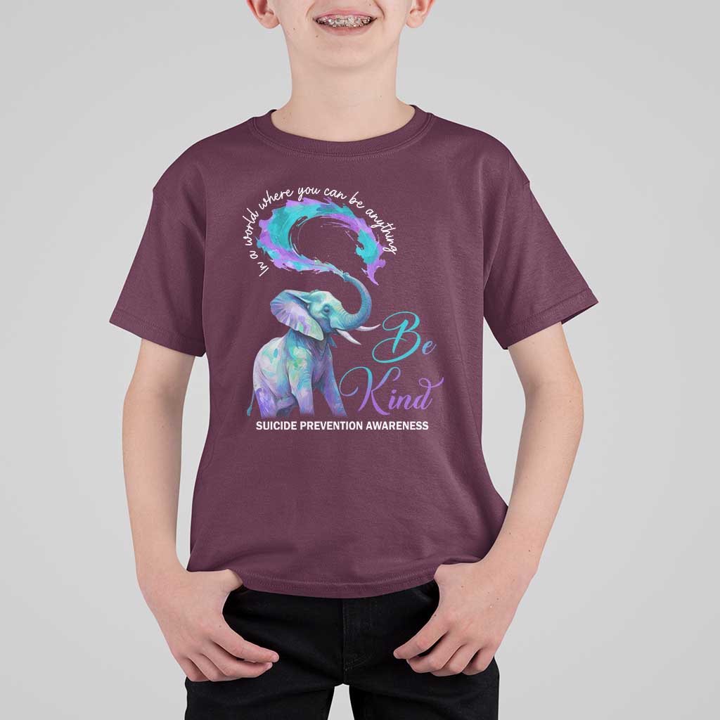 Suicide Prevention Awareness T Shirt For Kid In A World Where You Can Be Anything Be Kind Elephant - Wonder Print Shop