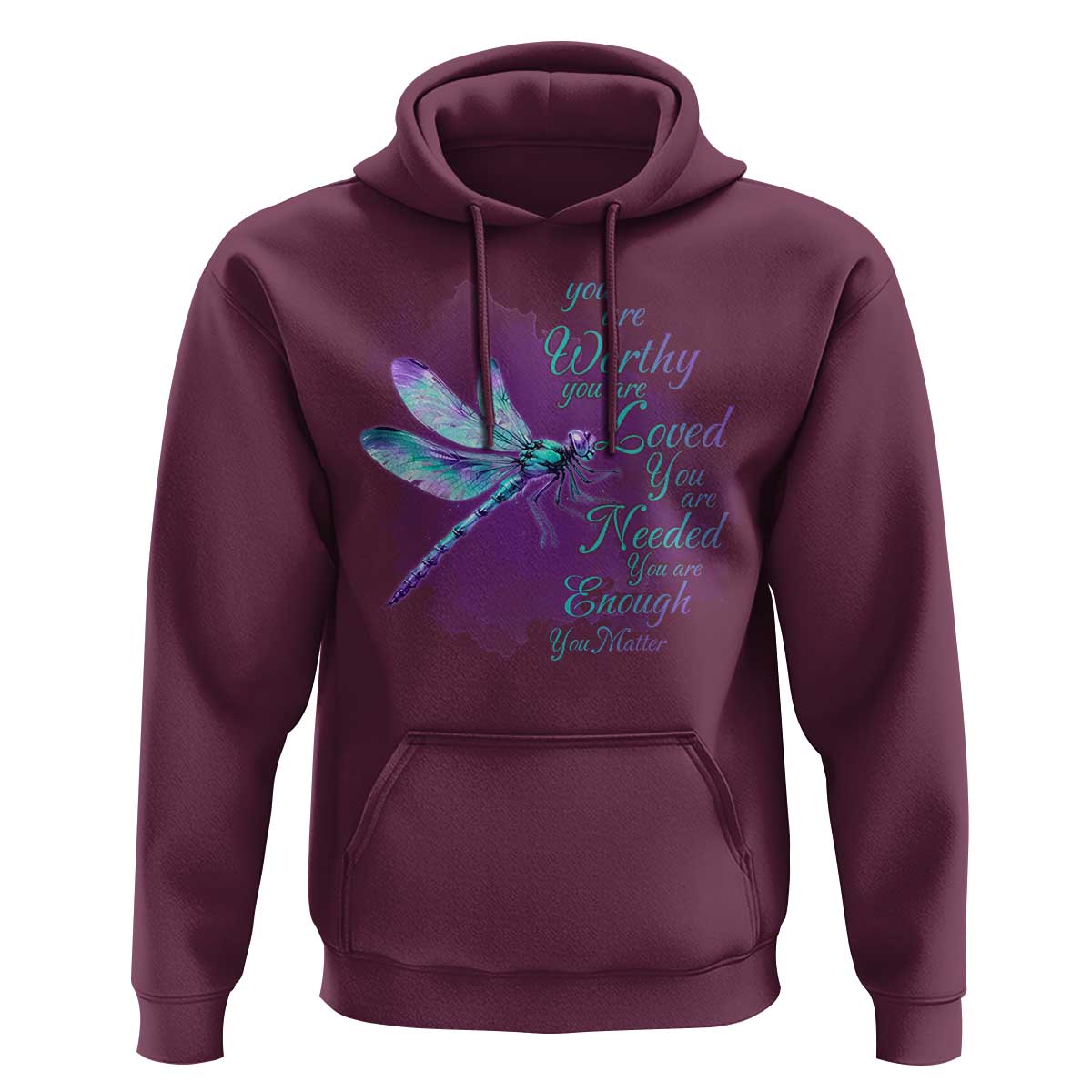 Suicide Prevention Awareness Hoodie You Are Worthy Loved Needed Enough Dragonfly - Wonder Print Shop