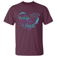 Suicide Prevention Awareness T Shirt His Wings Were Ready But My Heart Was Not Feathers - Wonder Print Shop