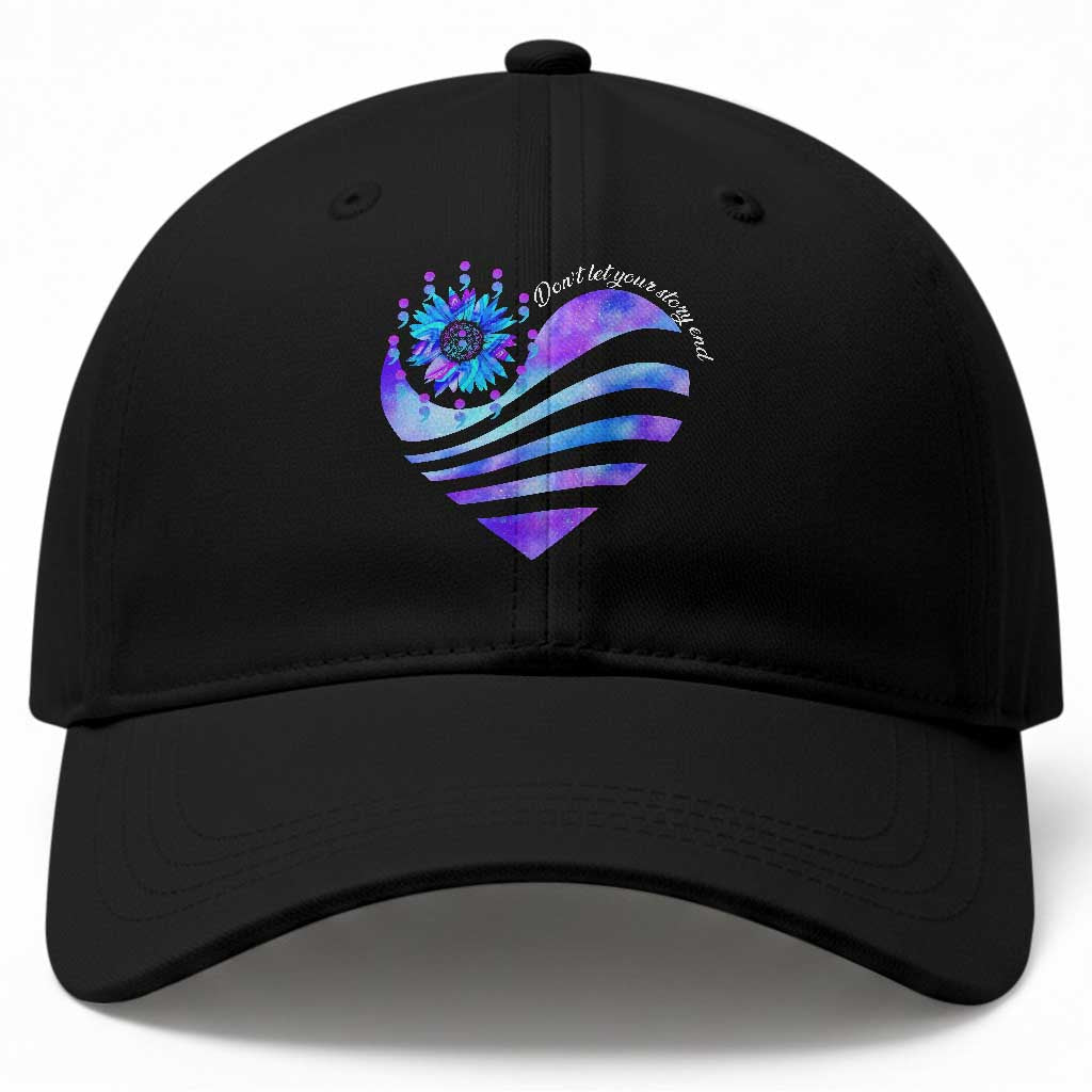 Suicide Prevention Awareness Baseball Cap Don't Let Your Story End Heart Semicolon Sunflower