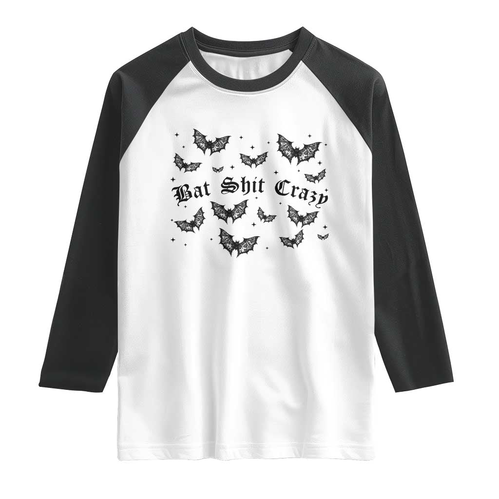 Funny Halloween Bat Shit Crazy Raglan Shirt Horror Gothic Coquette Bat - Wonder Print Shop