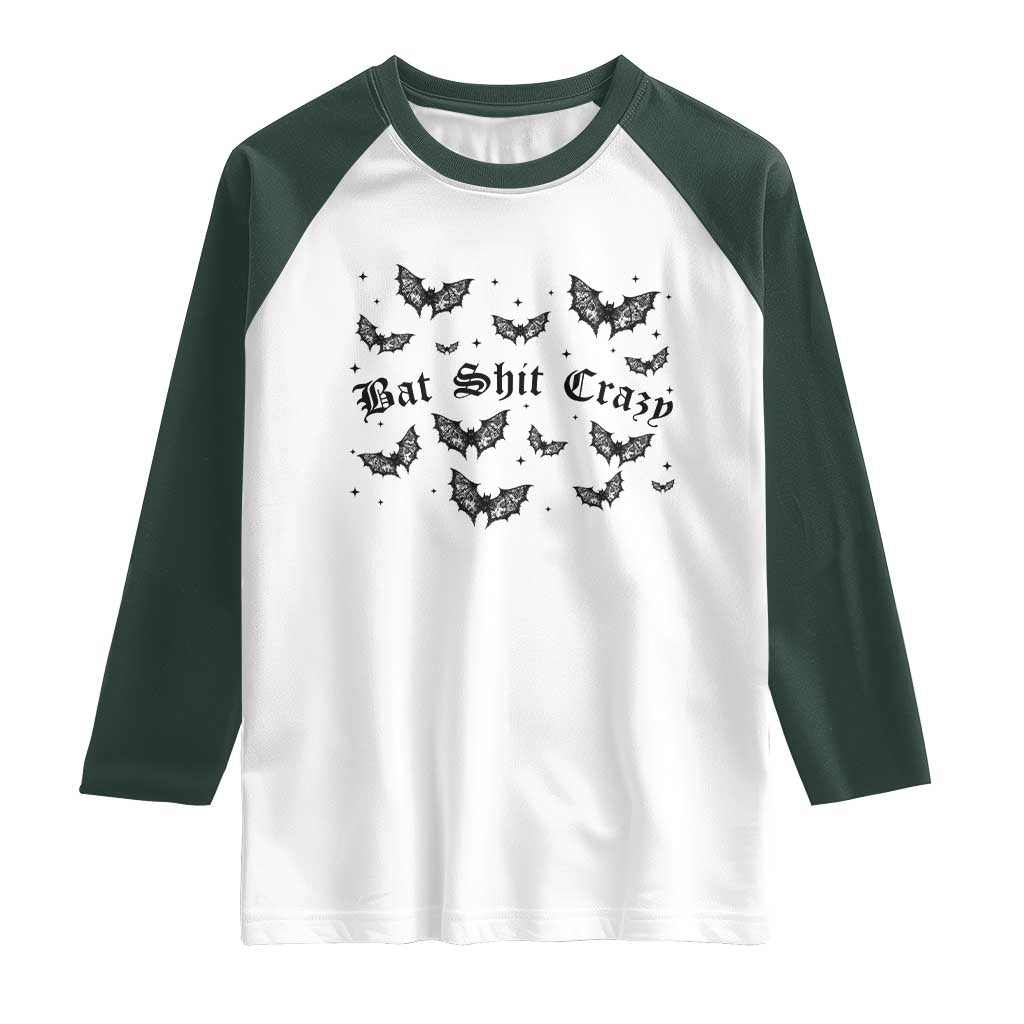 Funny Halloween Bat Shit Crazy Raglan Shirt Horror Gothic Coquette Bat - Wonder Print Shop