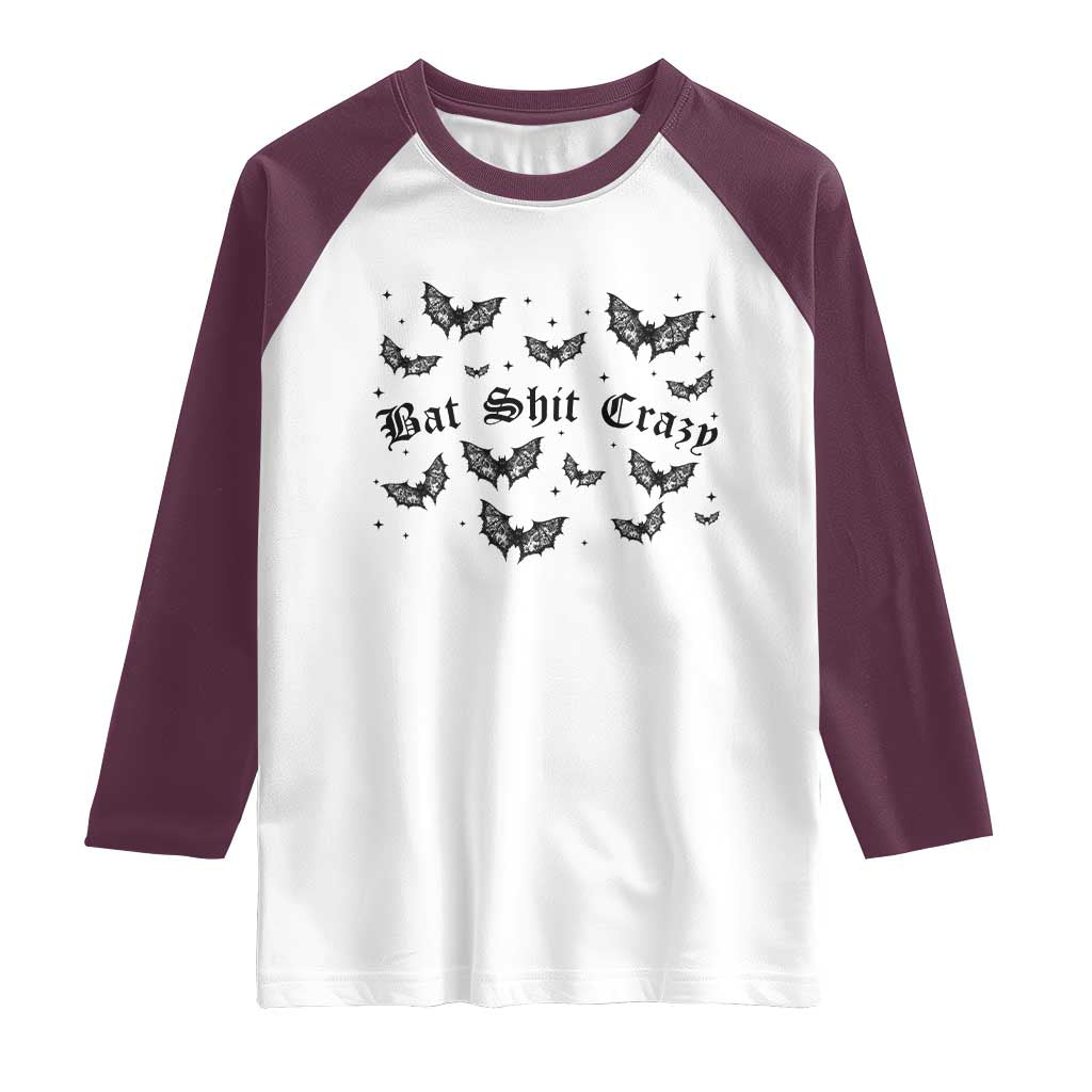 Funny Halloween Bat Shit Crazy Raglan Shirt Horror Gothic Coquette Bat - Wonder Print Shop