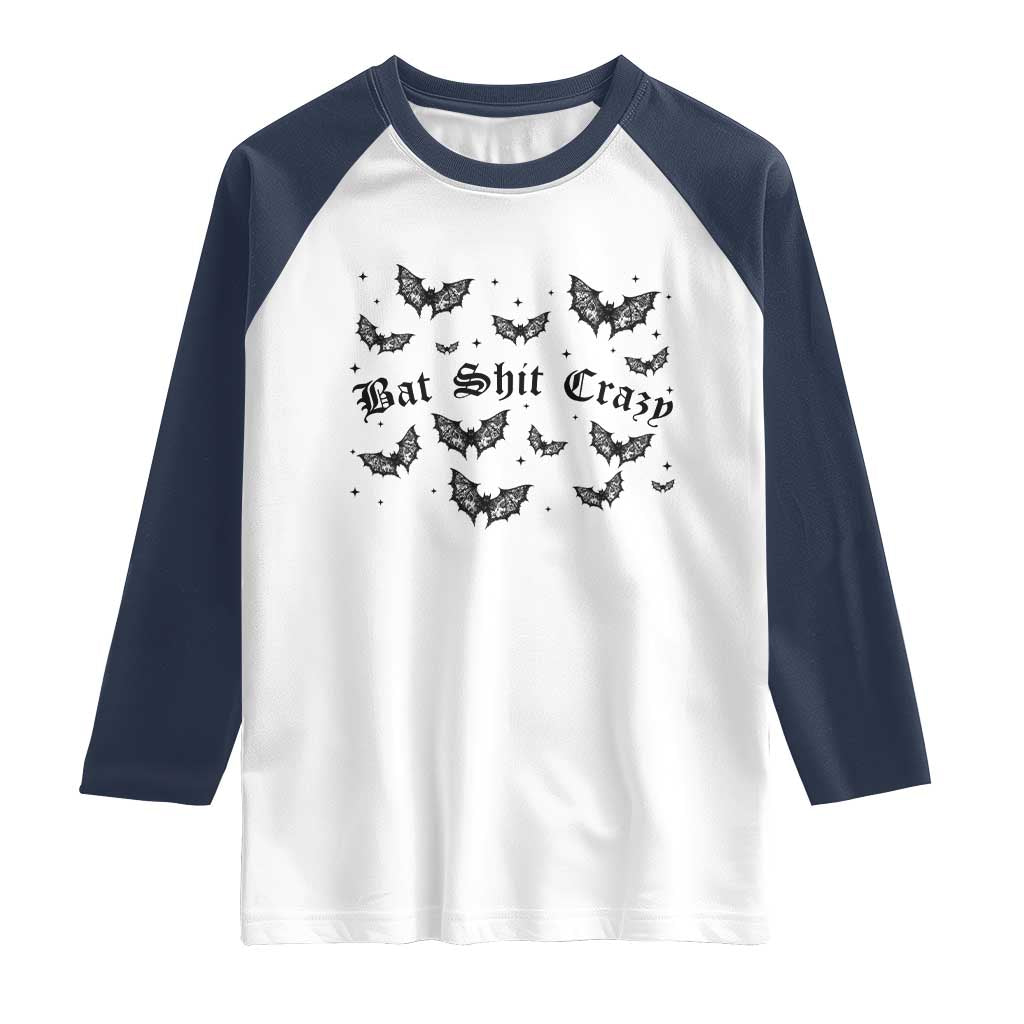 Funny Halloween Bat Shit Crazy Raglan Shirt Horror Gothic Coquette Bat - Wonder Print Shop