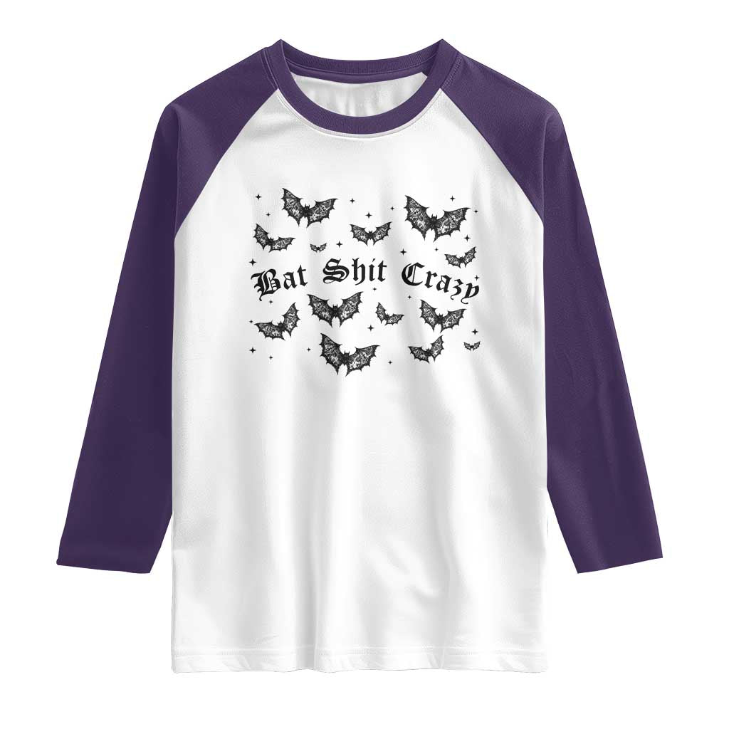 Funny Halloween Bat Shit Crazy Raglan Shirt Horror Gothic Coquette Bat - Wonder Print Shop