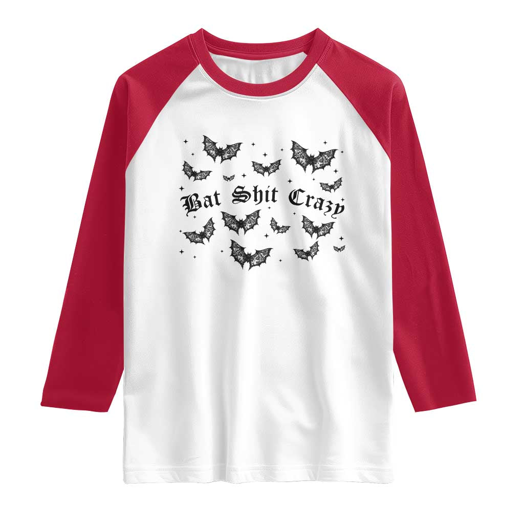 Funny Halloween Bat Shit Crazy Raglan Shirt Horror Gothic Coquette Bat - Wonder Print Shop