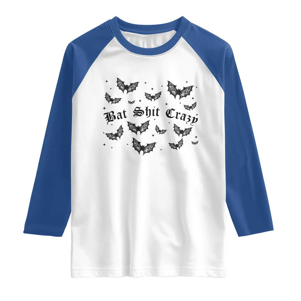 Funny Halloween Bat Shit Crazy Raglan Shirt Horror Gothic Coquette Bat - Wonder Print Shop