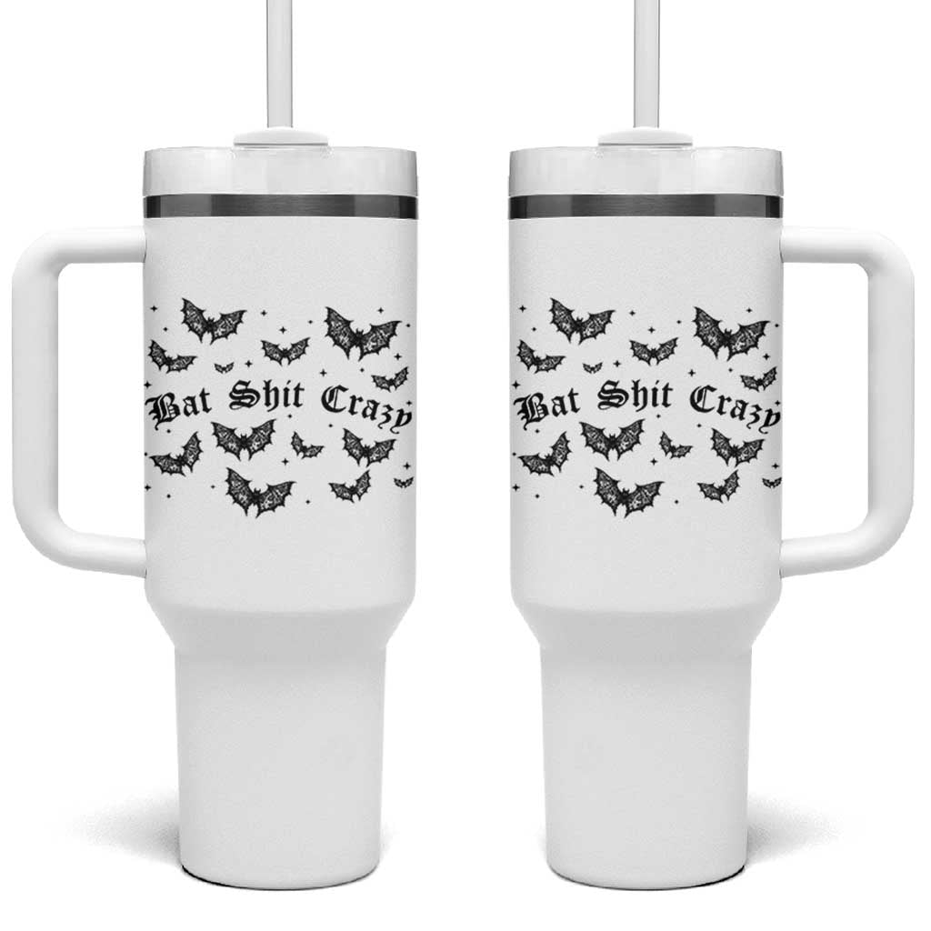 Funny Halloween Bat Shit Crazy Tumbler With Handle Horror Gothic Coquette Bat - Wonder Print Shop