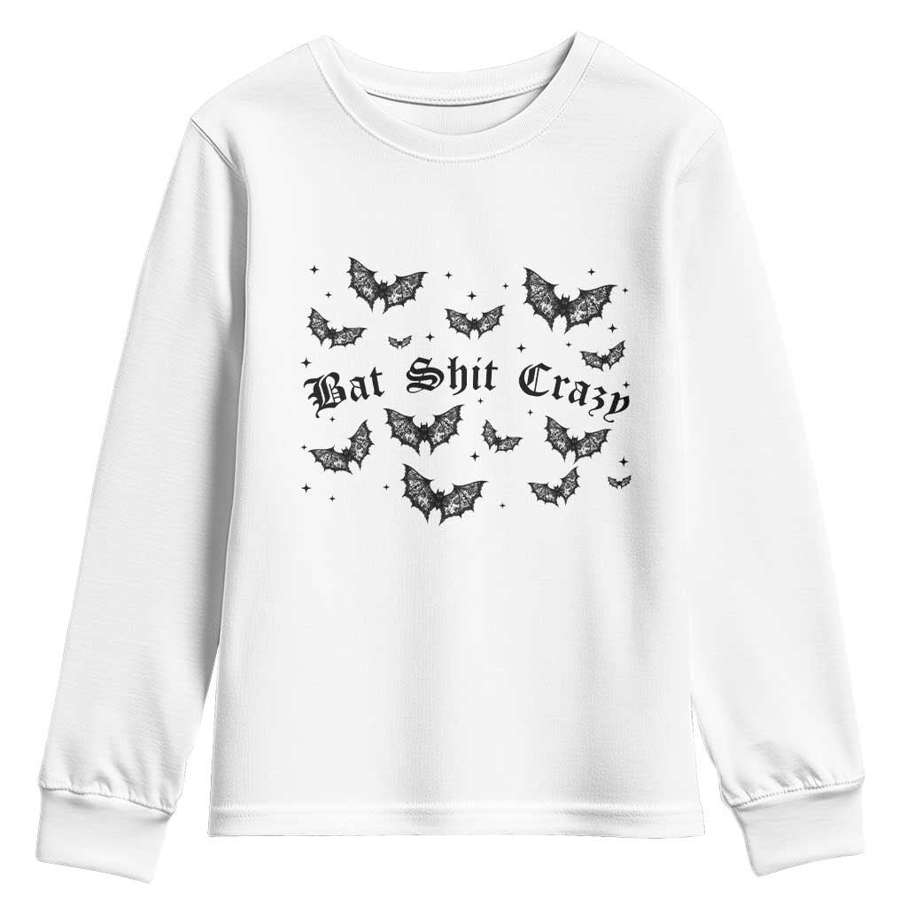 Funny Halloween Bat Shit Crazy Youth Sweatshirt Horror Gothic Coquette Bat - Wonder Print Shop