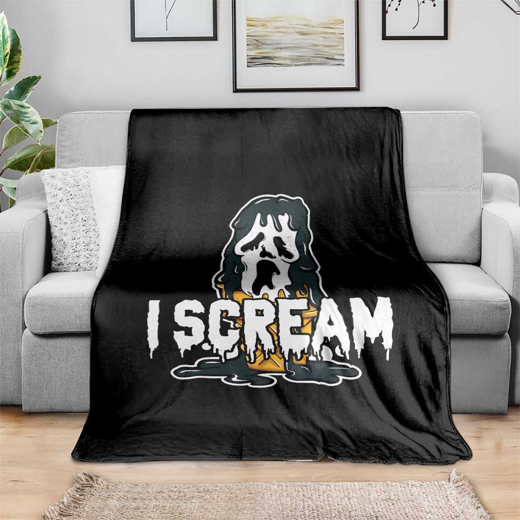 Funny Halloween Ghost Horror Face Throw Blanket I Scream Ice Cream Slasher Pun - Wonder Print Shop