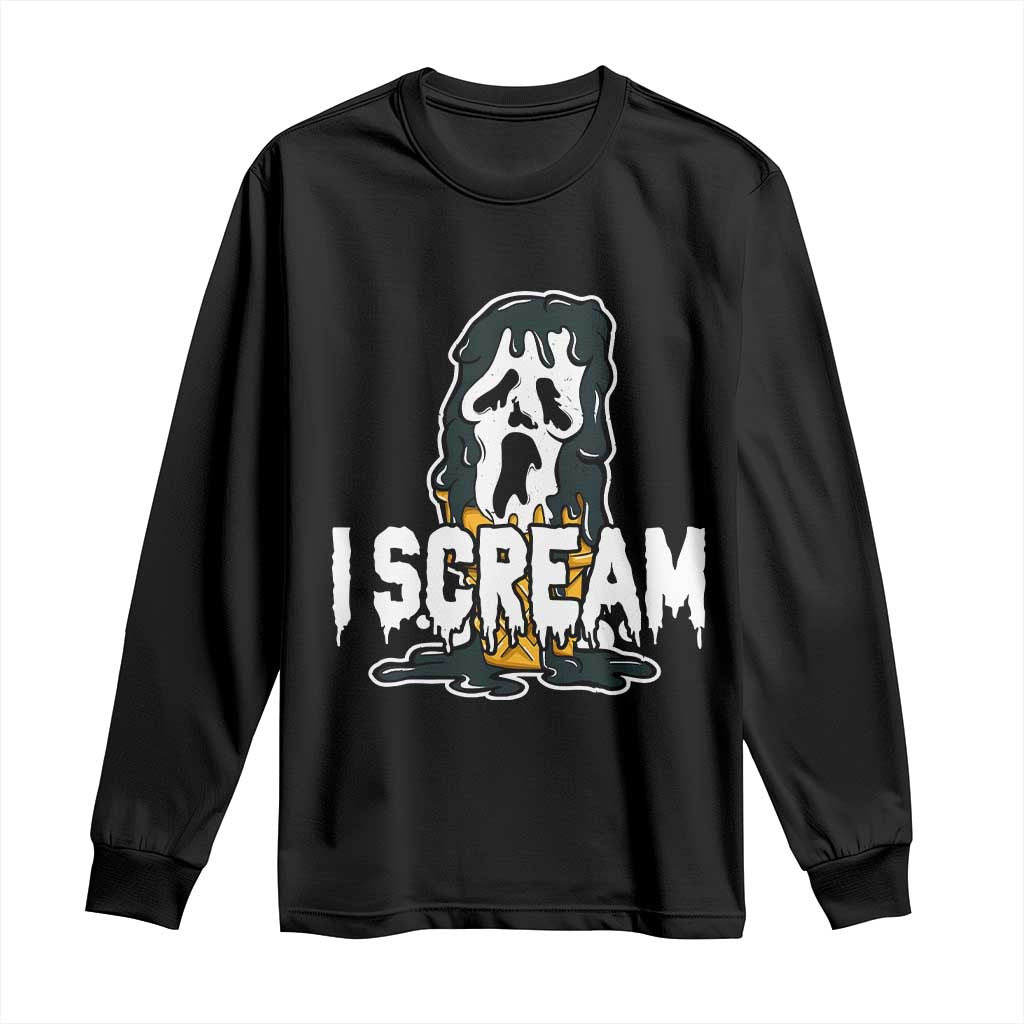 Funny Halloween Ghost Horror Face Long Sleeve Shirt I Scream Ice Cream Slasher Pun - Wonder Print Shop