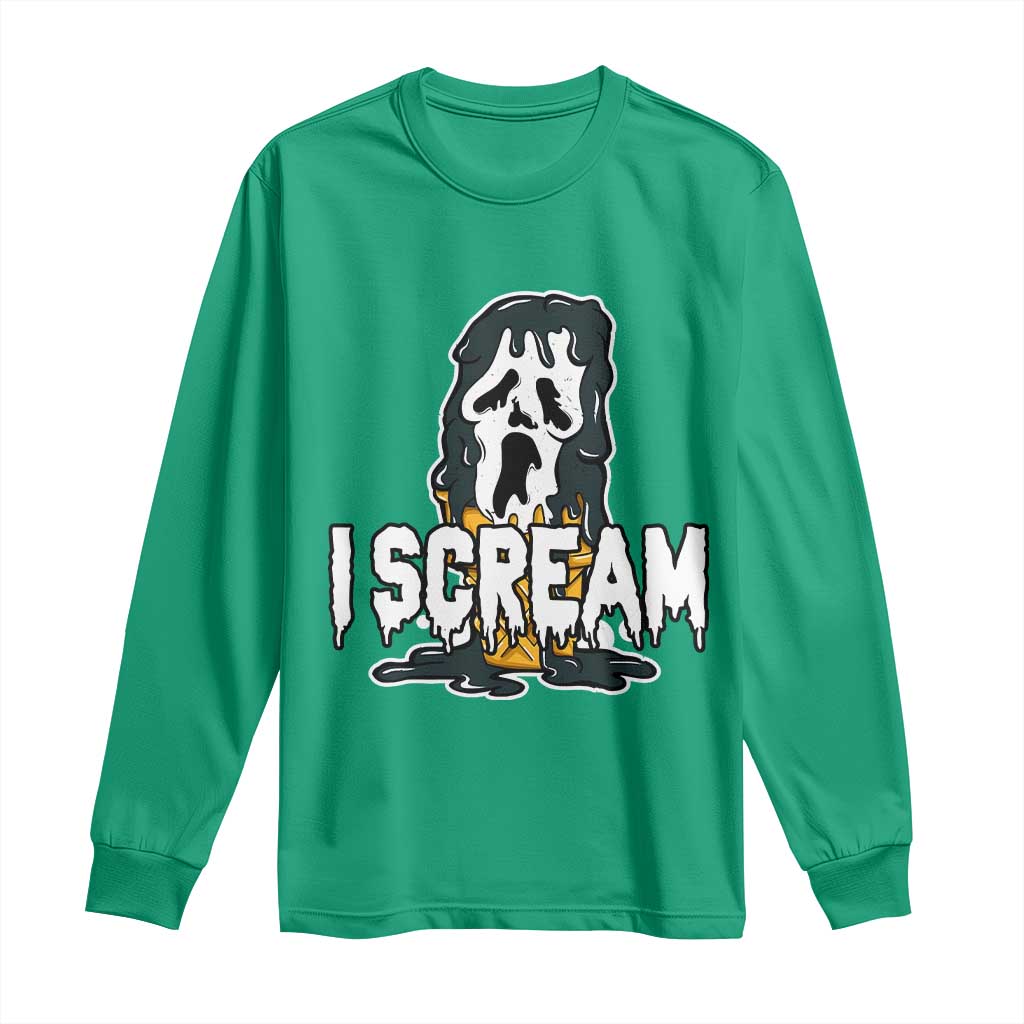 Funny Halloween Ghost Horror Face Long Sleeve Shirt I Scream Ice Cream Slasher Pun - Wonder Print Shop