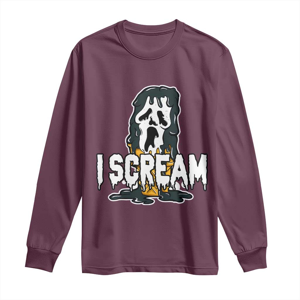 Funny Halloween Ghost Horror Face Long Sleeve Shirt I Scream Ice Cream Slasher Pun - Wonder Print Shop
