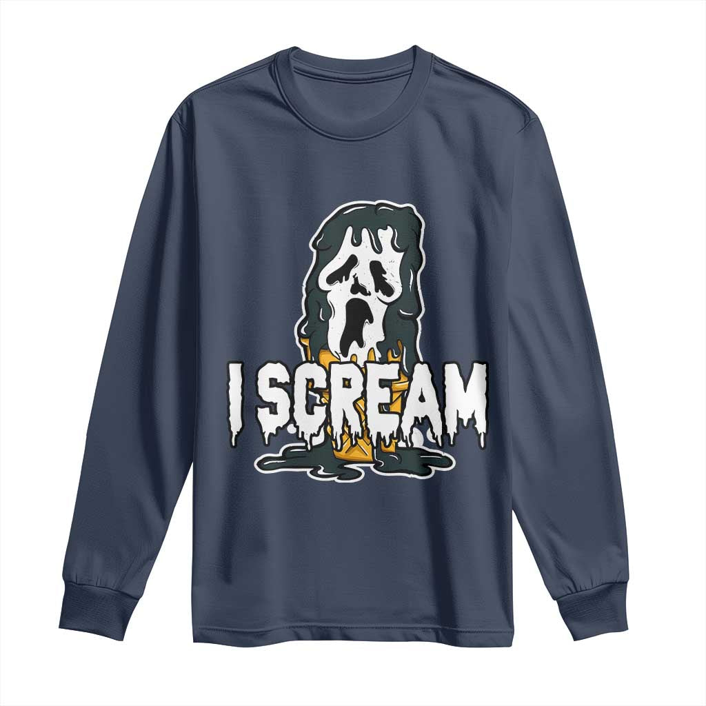 Funny Halloween Ghost Horror Face Long Sleeve Shirt I Scream Ice Cream Slasher Pun - Wonder Print Shop