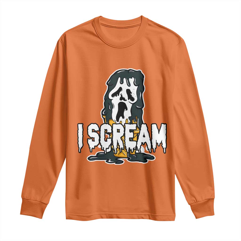 Funny Halloween Ghost Horror Face Long Sleeve Shirt I Scream Ice Cream Slasher Pun - Wonder Print Shop