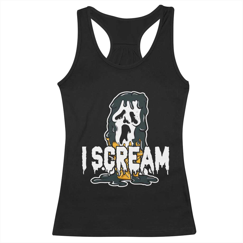 Funny Halloween Ghost Horror Face Racerback Tank Top I Scream Ice Cream Slasher Pun - Wonder Print Shop