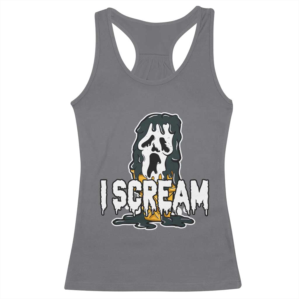 Funny Halloween Ghost Horror Face Racerback Tank Top I Scream Ice Cream Slasher Pun - Wonder Print Shop