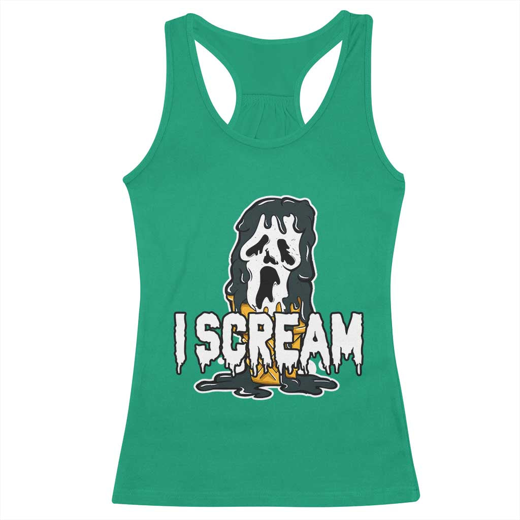 Funny Halloween Ghost Horror Face Racerback Tank Top I Scream Ice Cream Slasher Pun - Wonder Print Shop