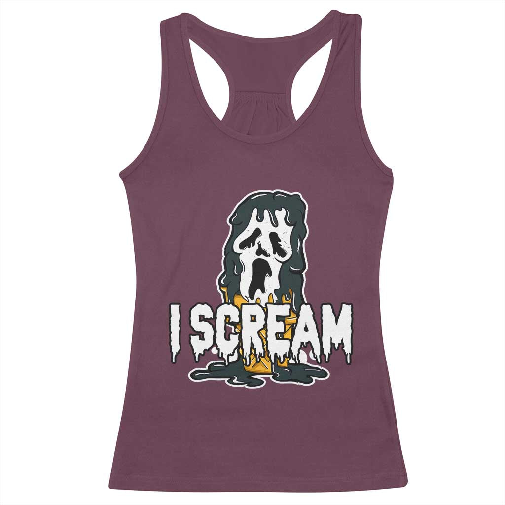 Funny Halloween Ghost Horror Face Racerback Tank Top I Scream Ice Cream Slasher Pun - Wonder Print Shop