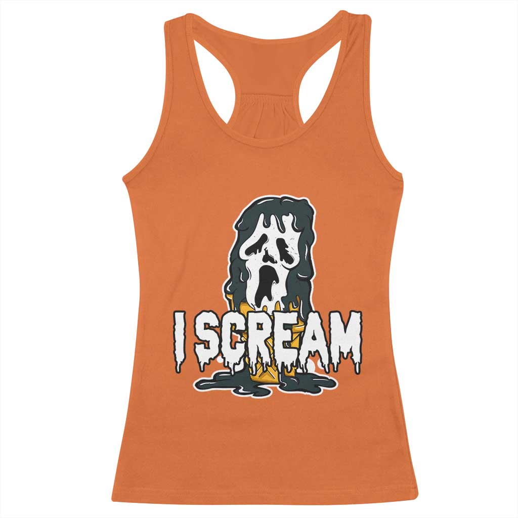 Funny Halloween Ghost Horror Face Racerback Tank Top I Scream Ice Cream Slasher Pun - Wonder Print Shop