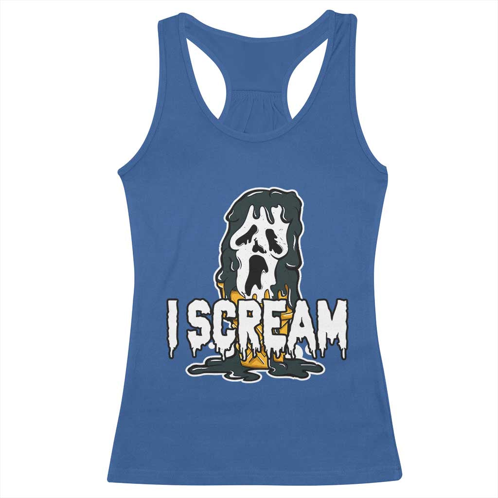 Funny Halloween Ghost Horror Face Racerback Tank Top I Scream Ice Cream Slasher Pun - Wonder Print Shop